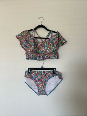 Floral Ruffle Bandeau Bikini Set in Multicolor